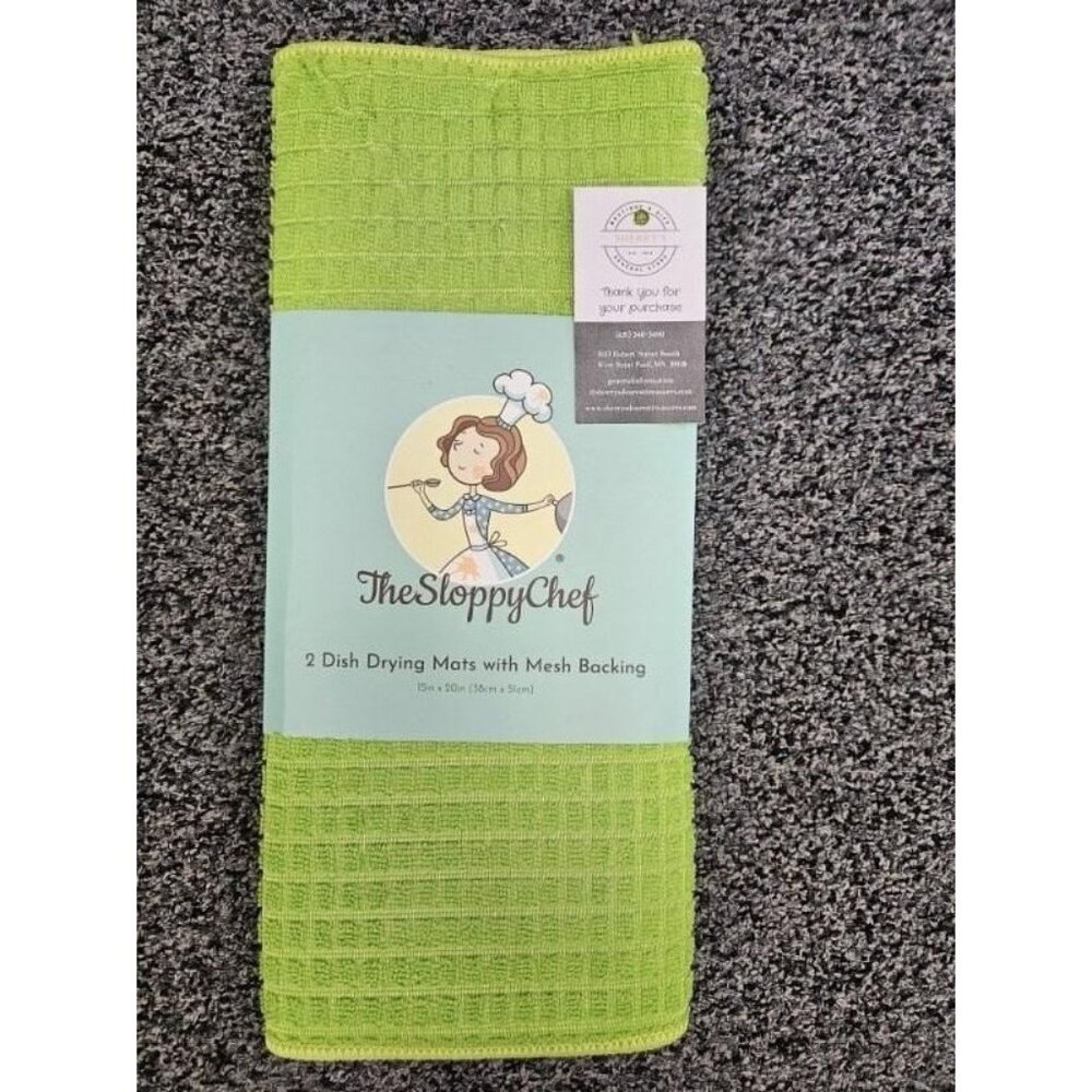 The Sloppy Chef 2 Green Dish Drying Mats With Mesh Backing 16" X 18" Absorbent K